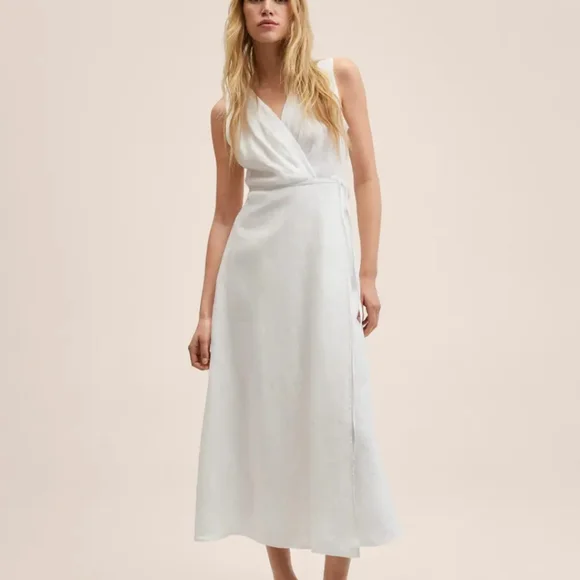 mng linen dress Linen shirt dress with belt - Women